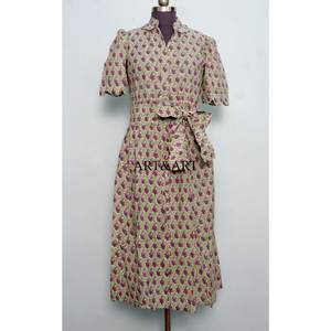 Stylish <b>Sweet</b> 100% Cotton Kangura A-Line Dress Short Sleeve Women India Handmade Floral Print Comfortable <b>Party</b> Wear Midi Dress - Product Image 1