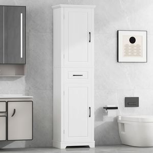 Mobiletto Alto da Bagno Autoportante con Due Ante Regolabili, Design con Ripiani in MDF - Product Image 3