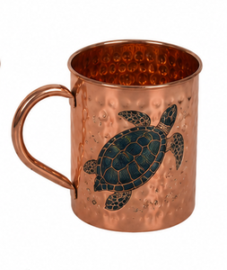 Mug en cuivre martelé artisanal avec motif tortue marine, tasse à boire en cuivre pur, mug Moscow Mule, tasse en cuivre sur le thème de la faune marine - Product Image 1