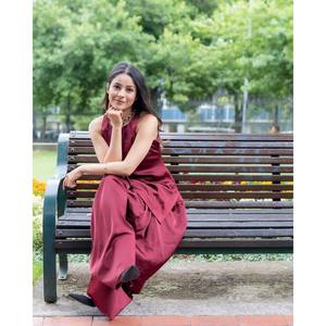 Magnifique ensemble haut et bas en satin de soie 100% marron pour femmes, avec dupatta, taille L - Product Image 4