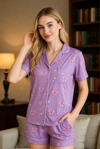 Womens <b>light</b> blue pajama top with short sleeve button up and pocket in studio for soft comfortable sleepwear collection - Product Image 6