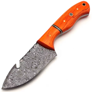 Couteau de chasse artisanal à prix abordable, lame en acier Damas à pointe tombante, manche en bois, étui en cuir, couleur personnalisée, OEM/ODM disponible - Product Image 1