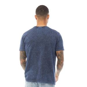 T-shirt décontracté délavé à l'acide, style vintage streetwear, bleu foncé texturé, pour homme, avec logo personnalisé OEM, fabricant en gros - Product Image 5