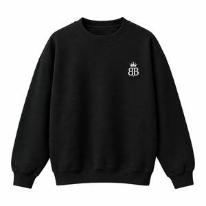 <b>Women's</b> Black Crew Neck <b>Sweatshirt</b> with Front <b>White</b> Embroidery Logo Windproof Regular Sleeve Knitted Cotton Autumn Wear - Product Image 1
