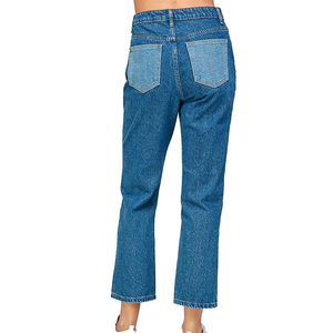 Jeans de Mezclilla con Bloques de Color Personalizados a Precio de Mayoreo para Mujer, Jeans de Mezclilla de Cintura Alta y Corte Recto de la Mejor Calidad para Mujer - Product Image 3