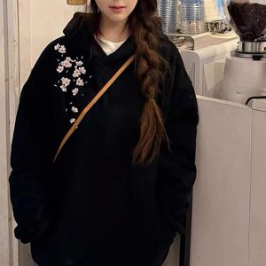 Sudadera con capucha Y2K con cremallera y bordado de flor de cerezo para mujer y hombre, estilo holgado, para otoño - Product Image 4