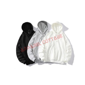 Venta al por mayor de moda Unisex francés Terry liso teñido de gran tamaño pulóveres sudaderas en blanco para hombre Sudadera con capucha Casual sudaderas de punto - Product Image 2