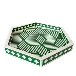 Bandejas de servir hexagonales de madera color verde perla para mesa de comedor, bandejas para servir comida y bebidas, suministros para el hogar y hoteles - Product Image 1