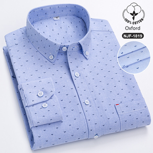 Chemise habillée à carreaux 100 % coton pour homme, manches longues, col boutonné, style décontracté chic, tissée - Product Image 5