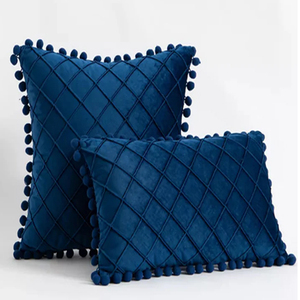 Funda de Cojín de Lujo Azul Marino con Diseño de Diamantes, Funda de Cojín de Terciopelo Azul Marino de Lujo - Product Image 1