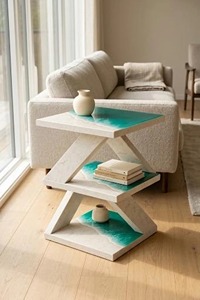 Mesa de Centro Moderna de Concreto con Diseño de Resina Oceánica, Muebles de Sala de Estar Estilo Costero, Mesa Auxiliar Hecha a Mano - Product Image 3