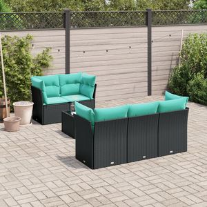 6 Piece Black Poly <b>Rattan</b> Patio Sofa Set with <b>Cushions</b> <b>Garden</b> Sofas - Product Image 1