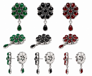 Fournisseur en gros de boucles d'oreilles bohèmes en argent oxydé avec pierres précieuses turquoise serties en clos pour femmes |   Usine directe - Product Image 5