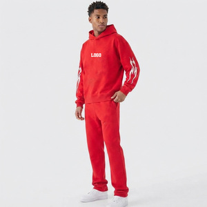 Conjunto de Sudadera con Capucha y Pantalones Deportivos para Hombre, Estilo Streetwear, Lavado Ácido, Vintage, con Parches Desgastados - Product Image 1
