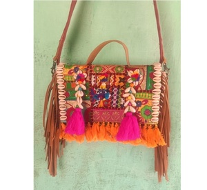 Embroidered Boho Patchwork Shoulder Handbag Beaded Flower Tassels <b>Small</b> Capacity Zipper Closure Casual Fashion <b>Purse</b> - Product Image 1