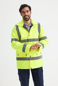 Veste de sécurité haute visibilité avec bandes réfléchissantes jaunes, manteau de travail pour hommes, design imperméable à capuche - Product Image 5