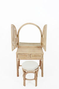 Juego de muebles decorativos infantiles hechos de ratán natural, hermoso tocador de estilo mediterráneo con espejo. - Product Image 2