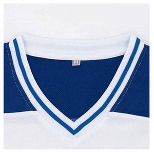 Camiseta de Hockey sobre Hielo de EE. UU. para Hombre, Manga Larga, Cuello en V, Bordada, Uniforme Blanco, Azul y Rojo, Absorbe la Humedad, 100% Poliéster - Product Image 6