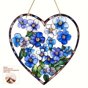 CIFbuy Atrapasueños de Cristal Acrílico Hecho a Mano con Diseño Floral Azul en Forma de Corazón, Decoración de Pared y Ventana para Hogar y Jardín - Product Image 2