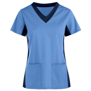 Uniforme Médico Personalizado para Mujer, Blusa de Manga Corta con Cuello en V, Color Verde Grisáceo, Uniforme de Enfermera - Product Image 2