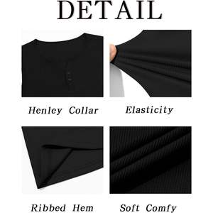 Camiseta sin mangas de entrenamiento de gimnasio de verano 2025 para hombre, camiseta Henley de punto ajustada informal con manga acanalada muscular, camiseta de playa con capucha - Product Image 2