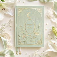 Carnet de Jour LABON Personnalisé « Jardin de Lys au Clair de Lune » – Couverture Rigide Vert Sauge avec Dorure Or – Journal Esthétique de Luxe – Papeterie en Gros