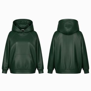 Sweat à capuche en cuir pour homme avec logo personnalisé, vente en gros, fabriqué à Sialkot, imperméable, respirant, streetwear, sweat à capuche en cuir lourd pour homme - Product Image 6