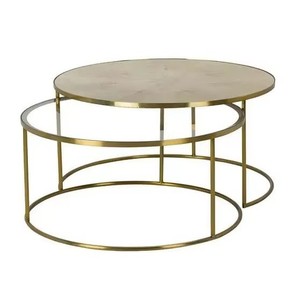 Hot Selling Modern Round Coffee <b>Table</b> With Marble Top And Brass Metal Frame <b>Nesting</b> Design For Living Room Furniture - Product Image 2
