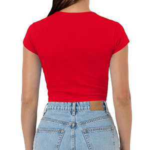 Camiseta Corta de Mujer, Manga Corta, Cuello Redondo, Corte Holgado, 100% Algodón Jersey, Color Sólido, Informal, Sin Costuras, Primavera Verano - Product Image 3