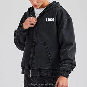 100% Cotton Washed <b>Black</b> Winter Casual Embroidered Button Front Solid Denim Hoodie <b>Jeans</b> <b>Jacket</b> Quick Dry Breathable - Product Image 2