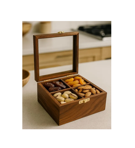 Boîte à fruits secs en bois écologique, gravure personnalisée, boîte à fruits secs en bois avec compartiments divisés, couvercle à rabat - Product Image 1