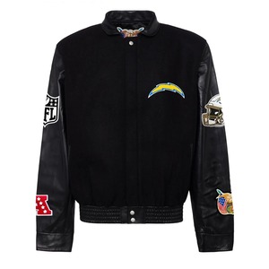 เสื้อแจ็คเก็ตหนัง Los Angeles Chargers สีดำ กันลม เป็นมิตรกับสิ่งแวดล้อม สไตล์สตรีทแวร์ - Product Image 1