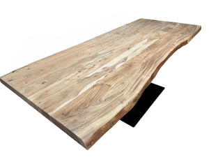 Table de salle à manger en bois d'acacia massif de 55 mm d'épaisseur avec bord naturel, style industriel moderne, base à piétement unique, pour cuisine et restaurant - Product Image 5