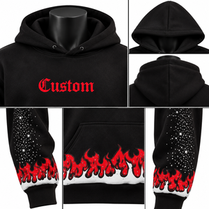 Conjunto de Sudadera con Capucha Oversize Unisex, Negro y Rojo, Estilo Urbano, Felpa Francesa 100% Algodón, con Bolsillo, Hip Hop, Gótico, Invierno, Bordado - Product Image 5