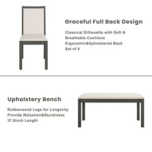 Set da Pranzo Classico in Stile Fattoria con 6 Pezzi: Tavolo con Gambe a Cavalletto e 4 Sedie Imbottite, Tavolo da Cucina per 6 Persone - Product Image 5