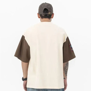 Camiseta Oversize con Bloques de Color y Estampado Gráfico para Hombre, Estilo Urbano Vintage, Camiseta de Algodón Personalizada de Corte Holgado, Moda Hip Hop - Product Image 2