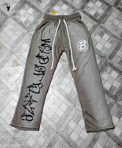 Street Style Sun Faded Cotton Fleece <b>Men</b> Flare <b>Trouser</b> Custom Dtf Printing Staked <b>Trouser</b> with Rhinestone & Ropestring - Product Image 1