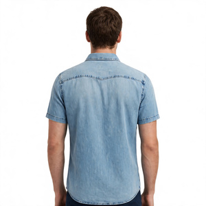 Camisa vaquera de manga corta para hombre, con cuello vuelto, lavada, informal, con botones, exportada de Bangladesh. - Product Image 3
