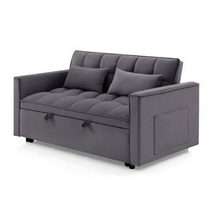 Modern 54.33-Inch Versatile <b>Foldable</b> Velvet <b>Sofa</b> <b>Bed</b> Adjustable Back in 3 Lengths Gray-Pull Out <b>Bed</b> - Product Image 6