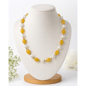 Collar al por mayor Shree Ambikanath de plata con cadena de cuentas de gemas facetadas multicolor, perlas de imitación y eslabones chapados en oro. - Product Image 6