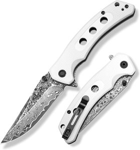 Couteau de poche Cvlife Damascus 3,26 pouces, couteau pliant EDC avec ouverture à l'aide d'un flipper, pour le bushcraft, le camping, la randonnée et la pêche - Product Image 2
