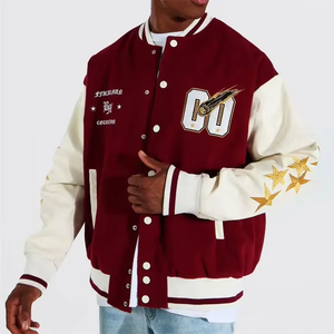 Veste universitaire pour homme, marron et blanc, brodée avec un patch 00, style preppy, col rabattu, coupe classique, pour l'automne - Product Image 1