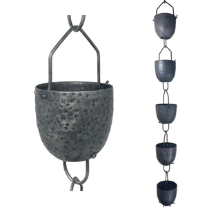 Cadena de lluvia de cobre puro con vasos de embudo Siam martillados, alternativa decorativa a la canalón de desagüe para jardín y hogar, hecha a mano. - Product Image 4