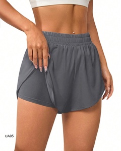 High Waist Asymmetric Mesh Solid Blue Yoga <b>Shorts</b> Seamless Four-Way Stretch Fitness Workout Gym Wear Women's <b>Leggings</b> 220g - Product Image 3