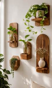 Étagère murale ronde à un seul niveau en bois pour plantes suspendues, finition brillante rustique moderne, décorative pour l'intérieur et l'extérieur - Product Image 4