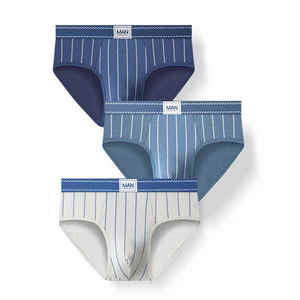 Boxers tricotés rayés pour homme MAN, taille mi-haute, 100 % coton, respirants, lot de 3 - Product Image 1