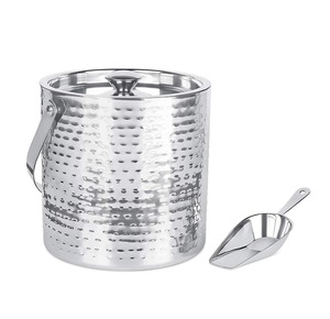 Cubo para Hielo de Acero Inoxidable Martillado con Tapa y Cuchara, Enfriador de Bebidas Redondo Resistente al Óxido - Product Image 5