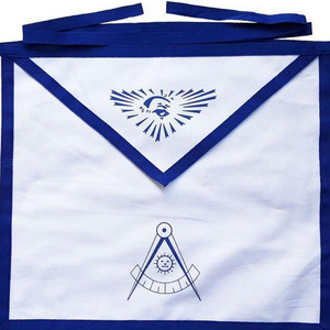 Delantal Masónico Personalizado Blanco con Ribete Azul, Compás y Escuadra Bordados, Insignia Cosida para Prendas - Product Image 3