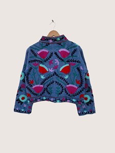 Veste en coton brodée florale bohème, col montant, manches longues, fermeture éclair, longueur courte, vêtements d'extérieur décontractés pour femmes - Product Image 2