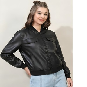 Premium Women's Leather Bomber <b>Jacket</b> Oversize Short Motorcycle Waterproof PU Leather <b>Pilot</b> <b>Jacket</b> for Spring Autumn - Product Image 4